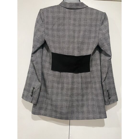 Veronika Maine blazer jacket womens Sz 10 Double Breasted Gray Black Glen Plaid - Picture 10 of 16